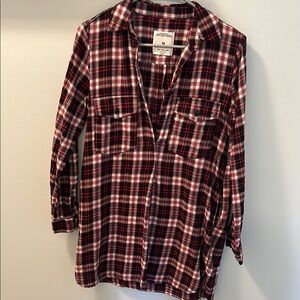 Red and Black Plaid Button-Up Shirt Dress